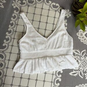Hollister White Textured Peplum tank top- size large